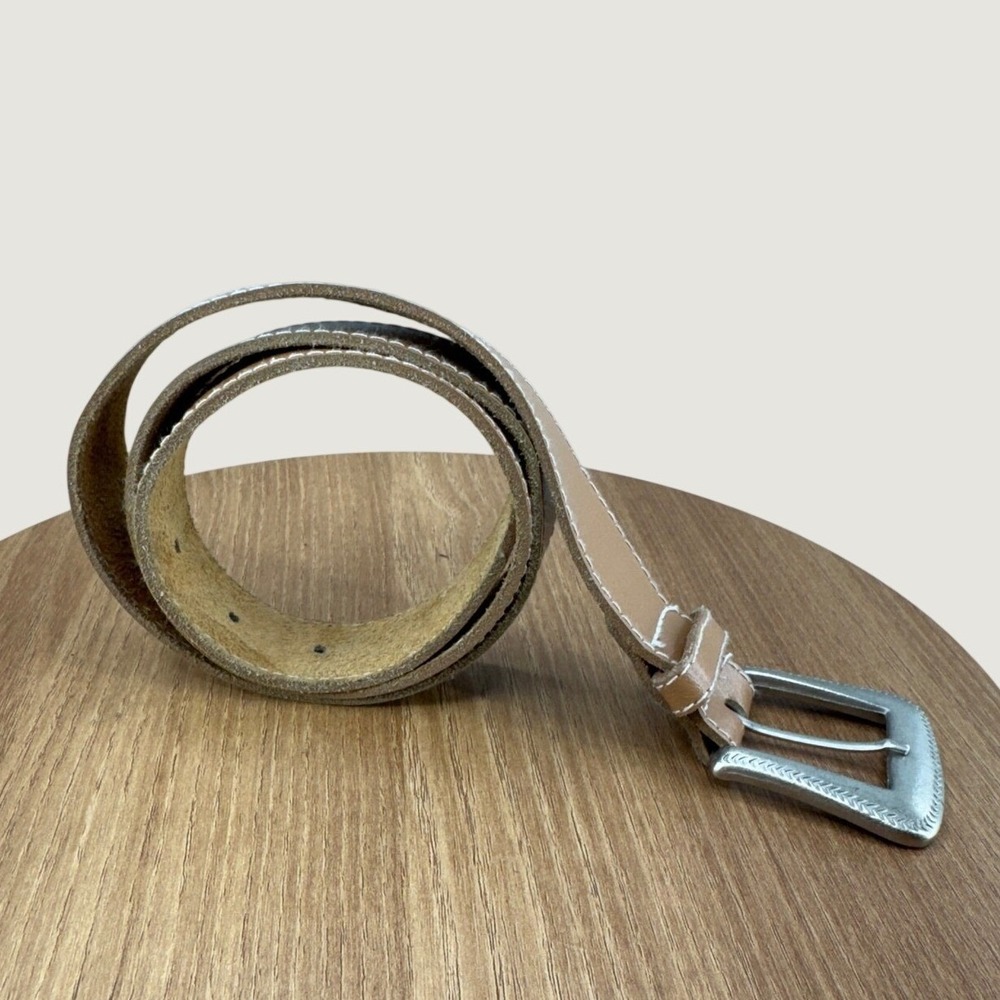 Basic‎ Editions Leather Belt Size 15/16 Tan Western Silver Buckle Classic Casual